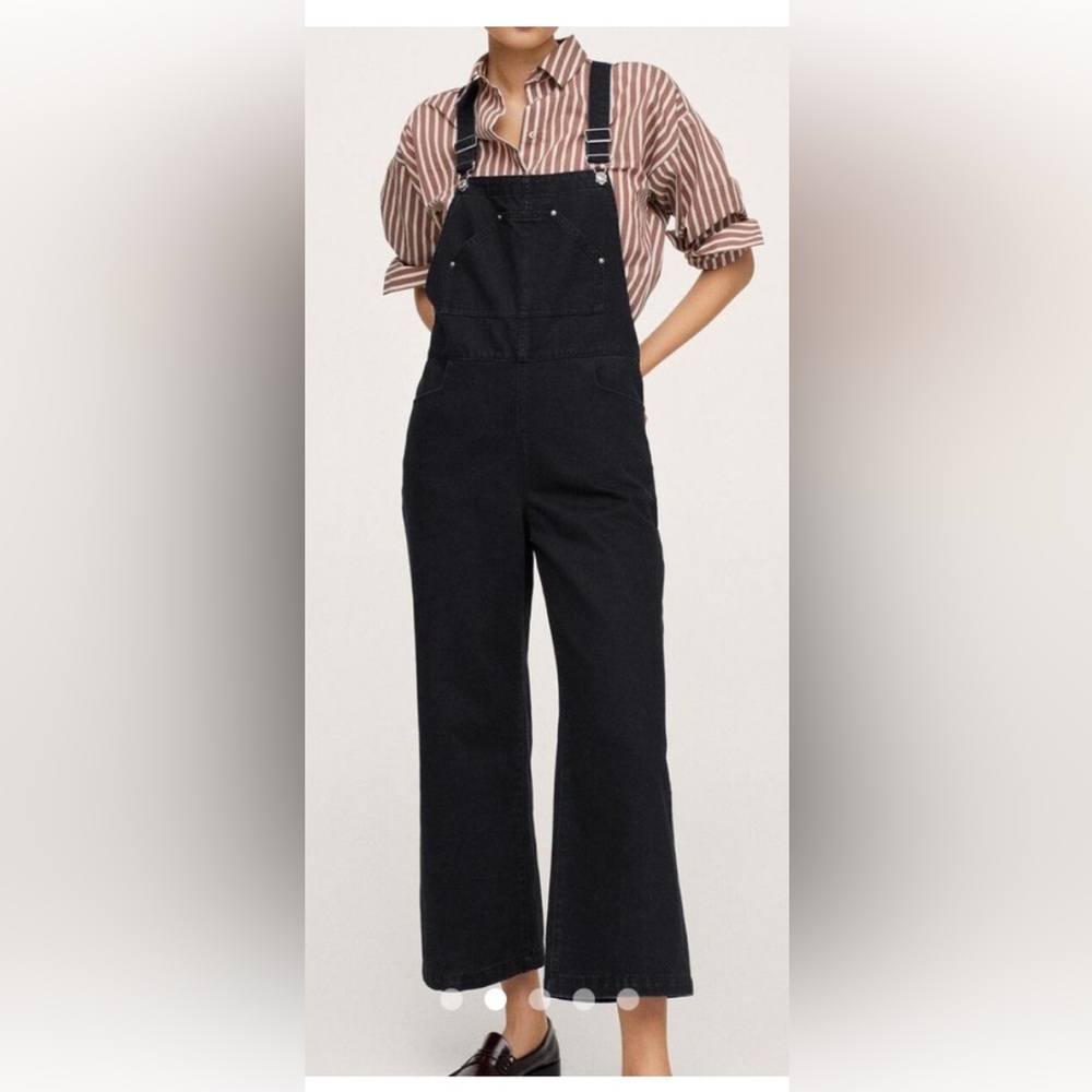 MNG by Mango Black Denim Wide Leg Overalls XXL